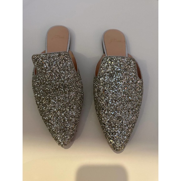 J. Crew Pointy Toe Mule In Silver Glitter Sparkle Slides Women's Size 10 K0036 - Picture 6 of 14